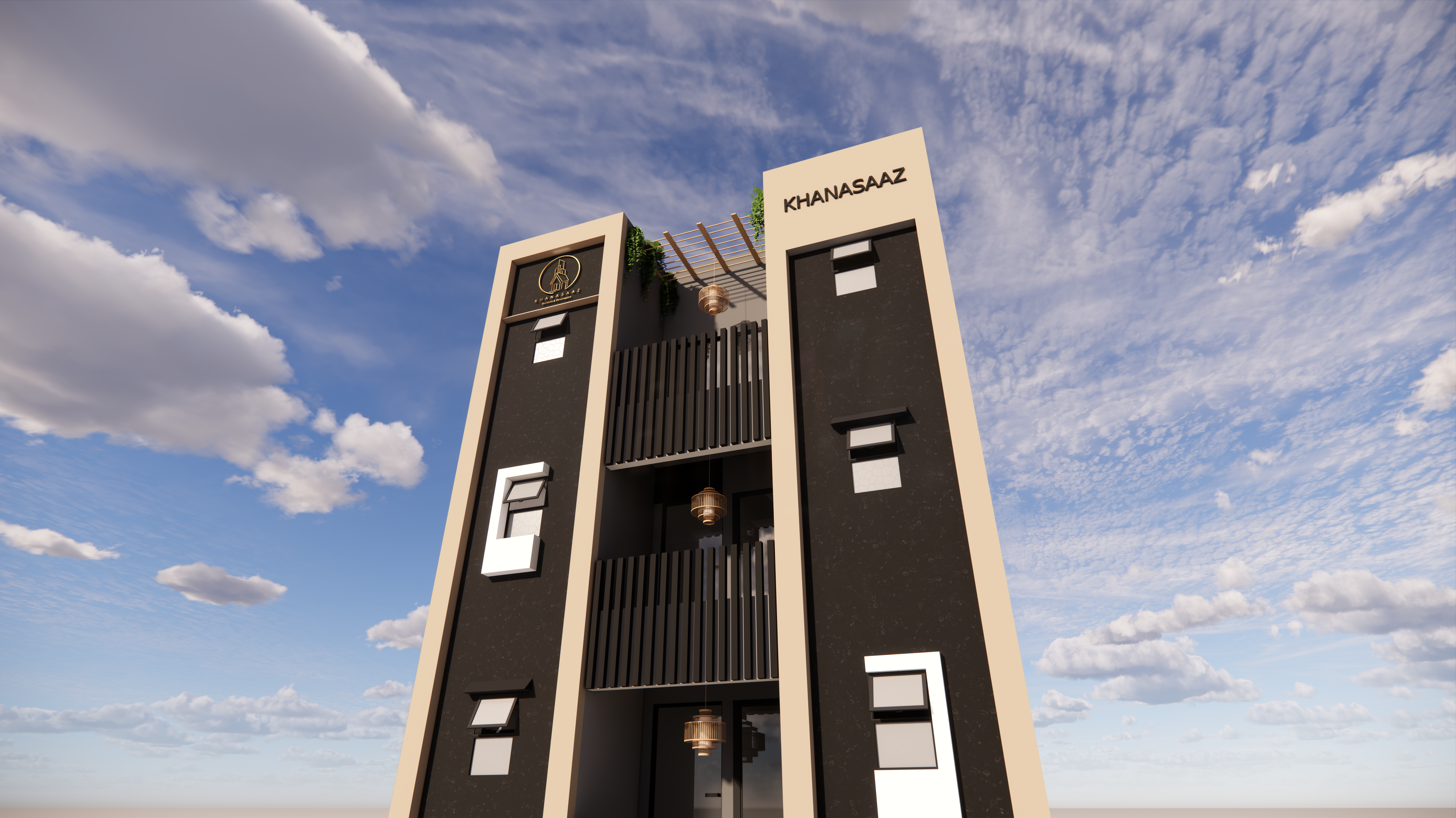 Double-height lobby washed in daylight